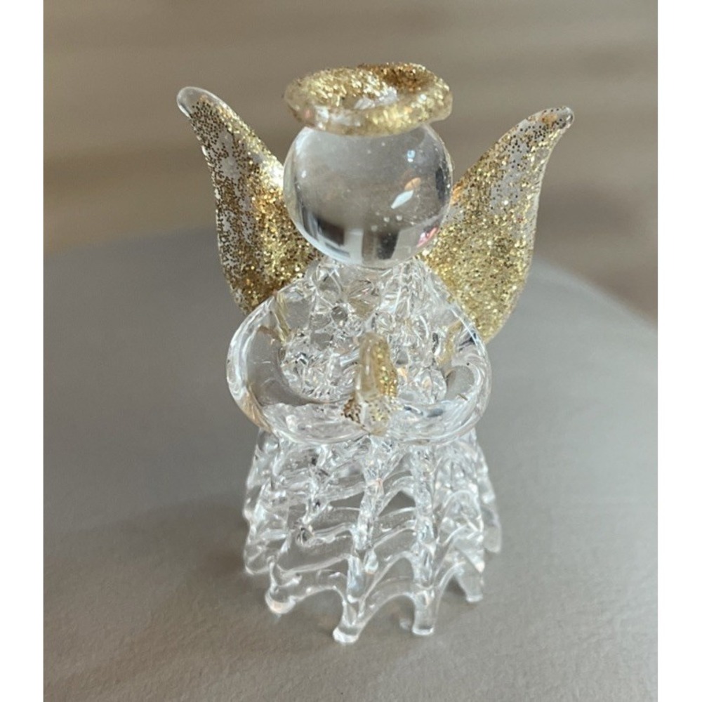 Vintage Glass Angel Gold Trim Heart Ornament Figurine